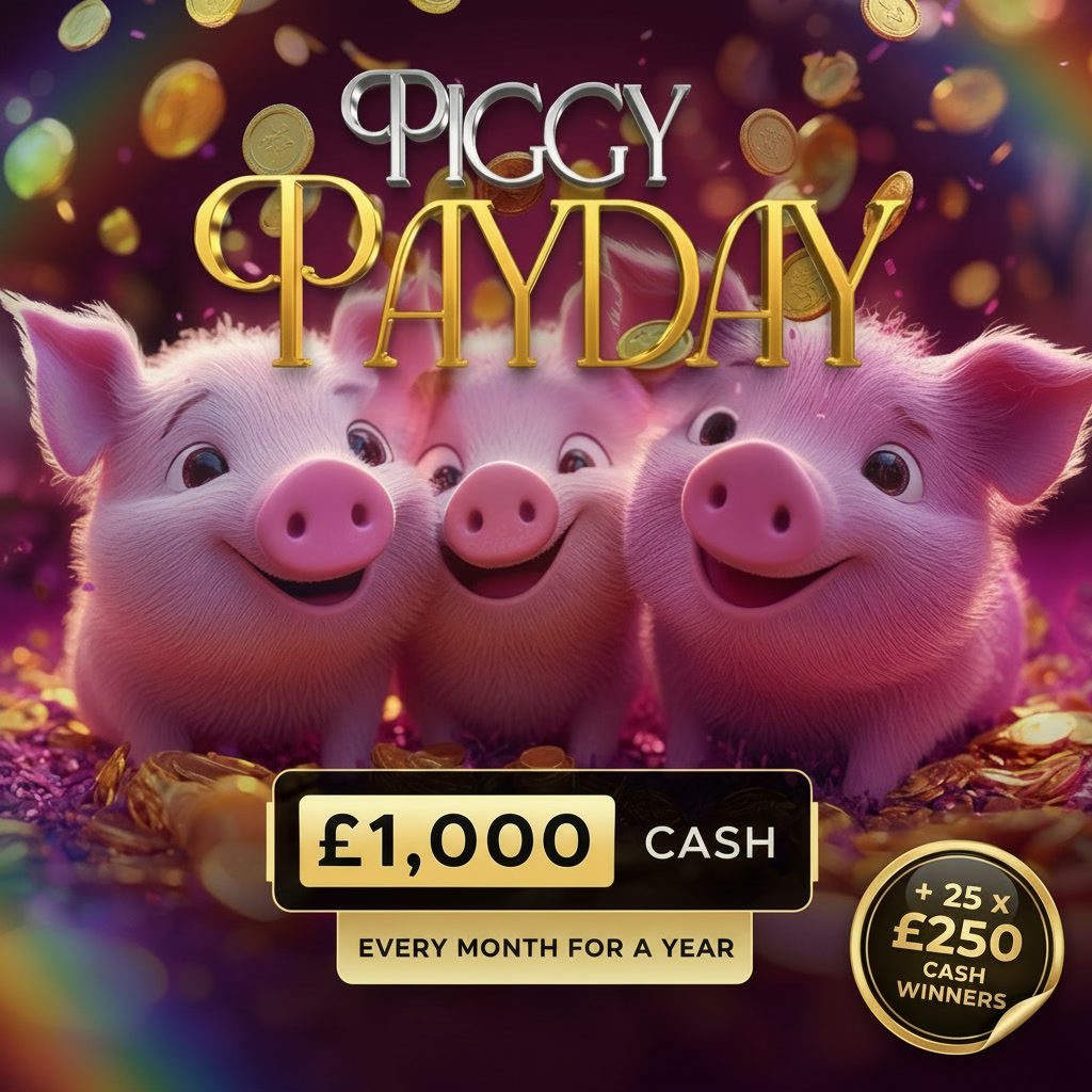 Daily Live Draw | Piggy Payday – £1,000 Cash Every Month For A Year! +25 x Winners Of £250 Cash!